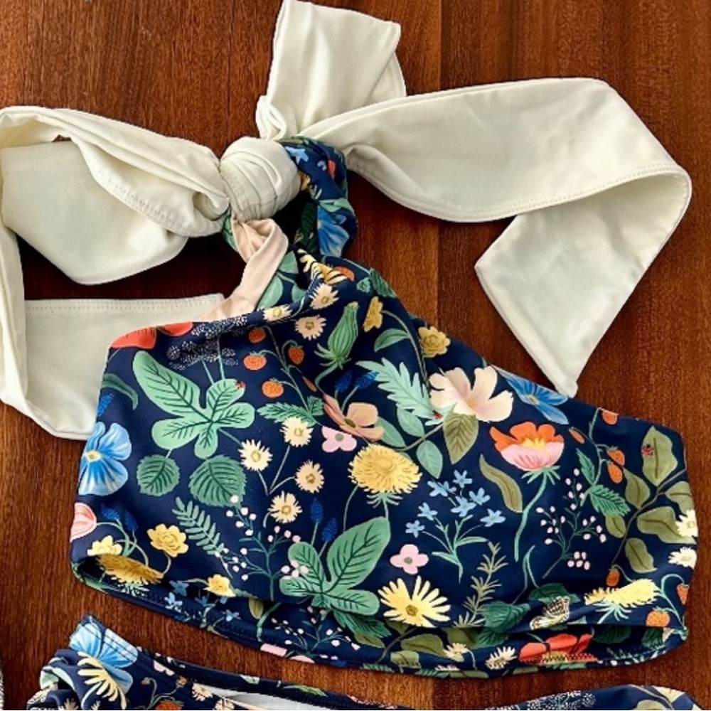 Summersalt Rifle Paper Co collab Floral Bikini TOP - Navy Blue and Cream